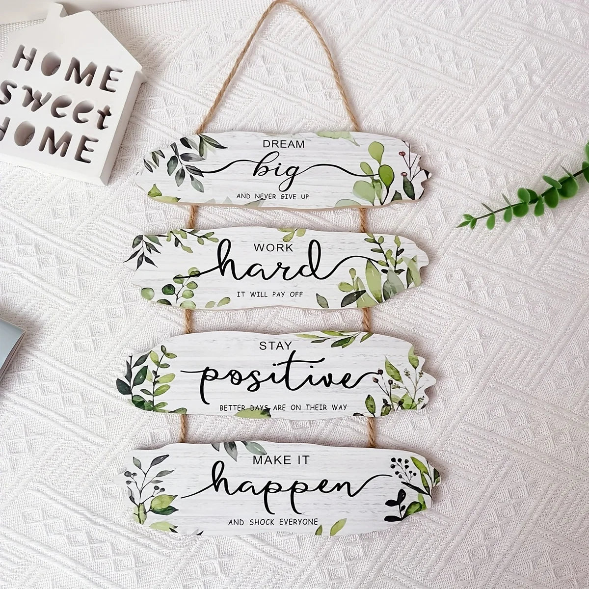 1pc Rustic Wooden Inspirational Hanging Festive Decor For Home & Gift, 3D Wall Art With Rope