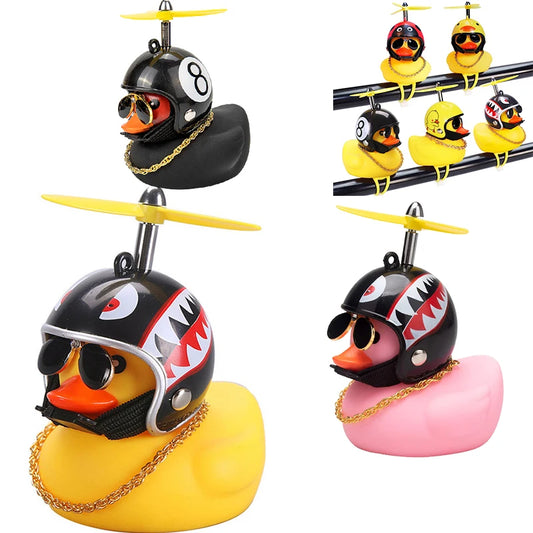 Car Duck With Helmet Broken Wind Pendant Small Yellow Duck Road Bike Motor Helmet Riding