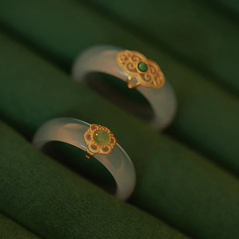 Chinese Retro Imitation Jade Ring Fashion Delicate Stone Jewellery Minimalism Hanfu Matching Hand