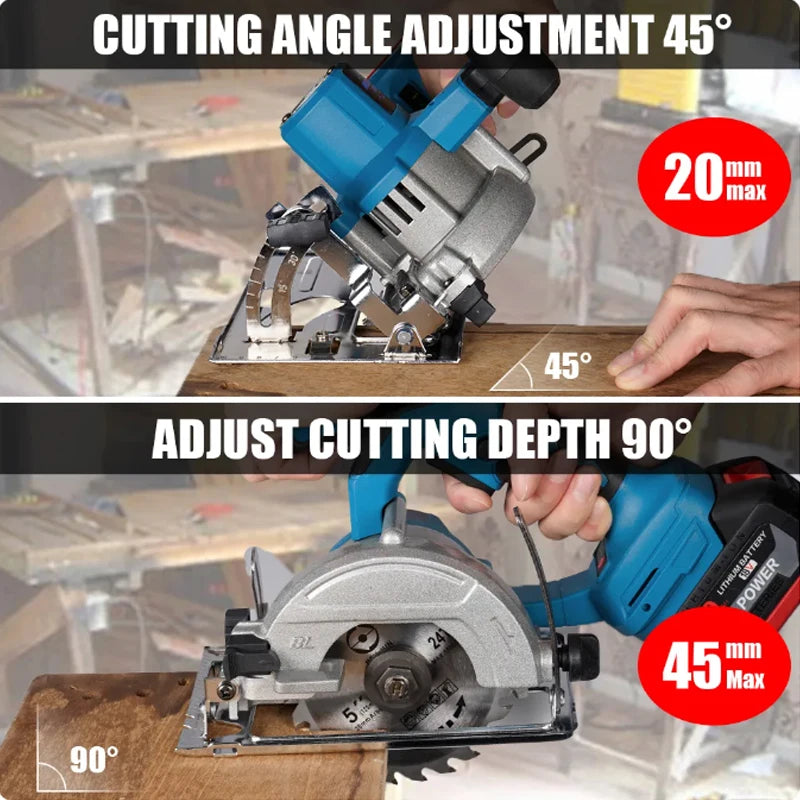 Brushless 5 Inch 125mm Electric Circular Saw Cordless 0-45° Adjustbale Woodworking Cutting