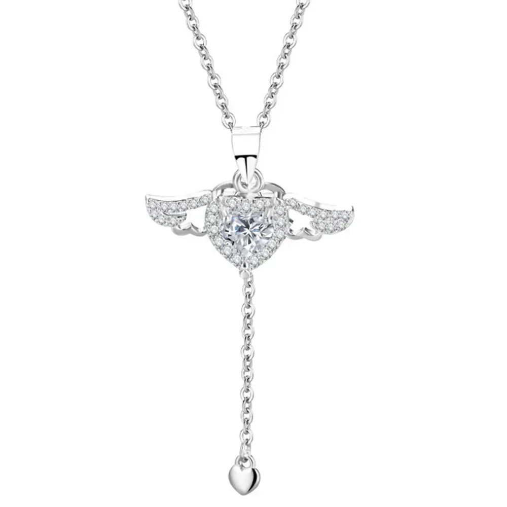 925 Sterling Silver Heart Angel Wings Pendant Choker Necklaces For Women Aesthetic Jewelry