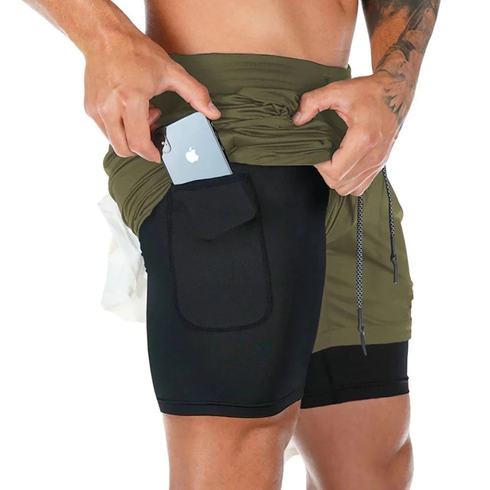 Men Running Shorts 2 In 1 Double-deck Sport Shorts Sportswear Gym Fitness Shorts