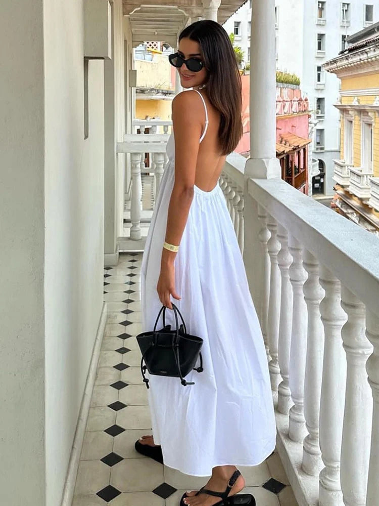 Sexy Backless Midi Dress Sleeveless V Neck Dress 2023 Fashion
