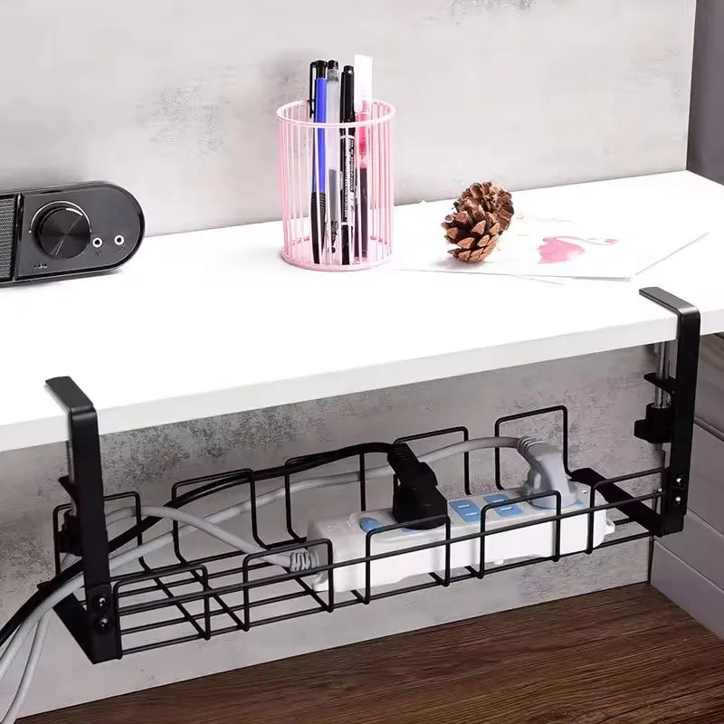 Under Table Storage Rack Metal Cable Management Tray Home Office Desk Wire Organizer