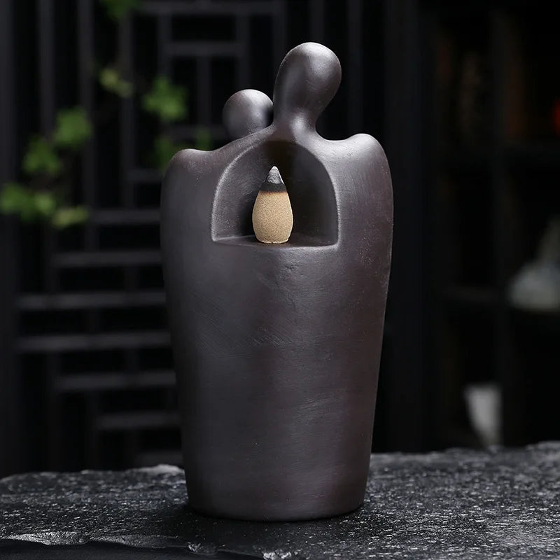 Lover Couple Ceramic Sandalwood Backflow Incense Burner, Home Decor Waterfall