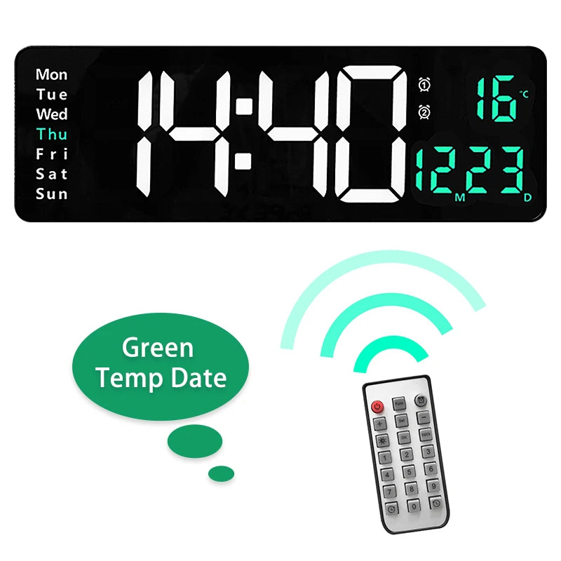 Large Digital Wall Clock Remote Control Temp Date Week Display Power Off Memory Table Clock