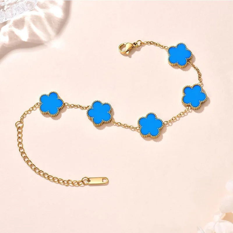Lucky Clover Women's Hand Bracelets Double Sided Flowers Jewellery Gifts Stainless Steel