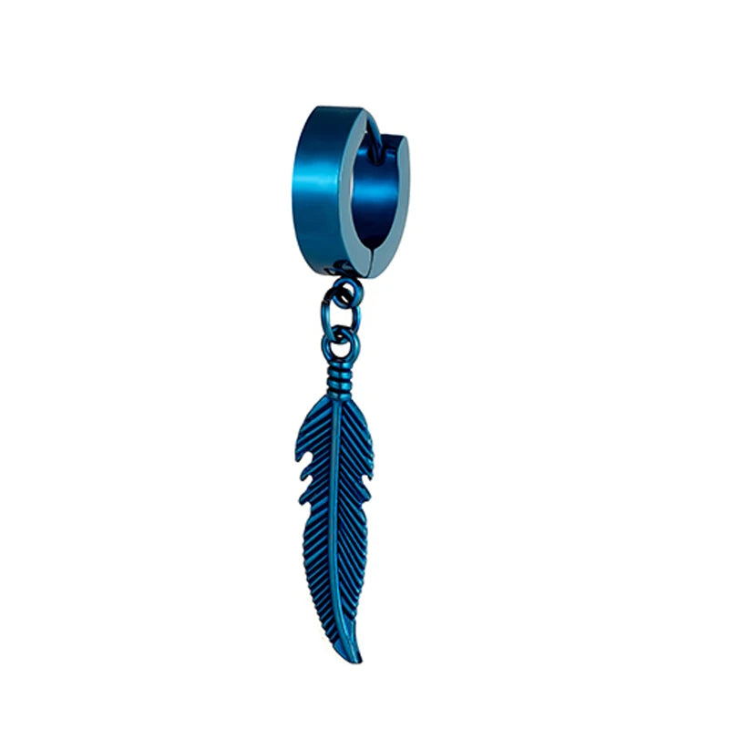 1 Pieces Simple Feather Pendant Ear Studs Man Women Stainless Steel Earrings Unisex Fashion