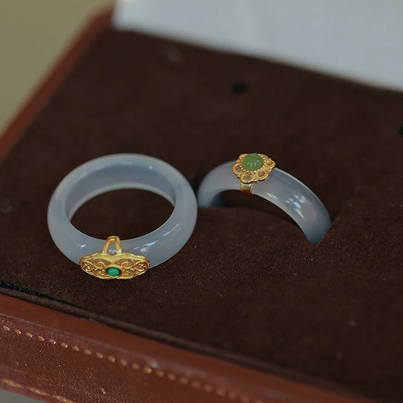 Chinese Retro Imitation Jade Ring Fashion Delicate Stone Jewellery Minimalism Hanfu Matching Hand