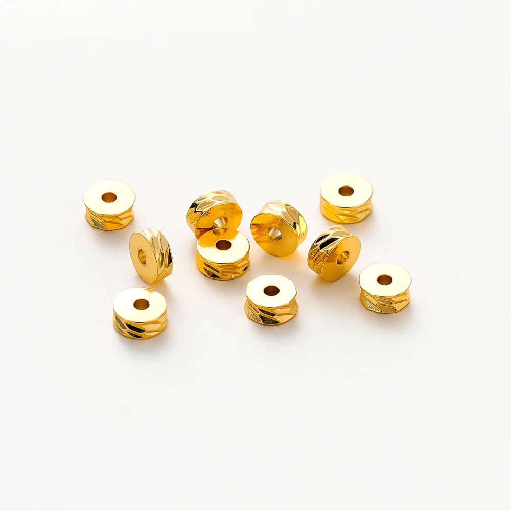 50Pcs 4/5/6mm 14K/18K Gold Plated Brass Round Diagonal-Cut Beads Flat Round Spacer Beads
