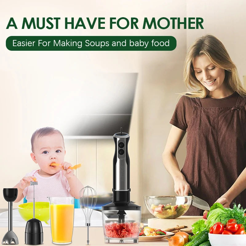 Wancle Electric Immersion Hand Blender Mixer 1000W 5 in 1 Powerful Kitchen Blender