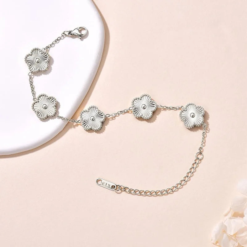 Lucky Clover Women's Hand Bracelets Double Sided Flowers Jewellery Gifts Stainless Steel