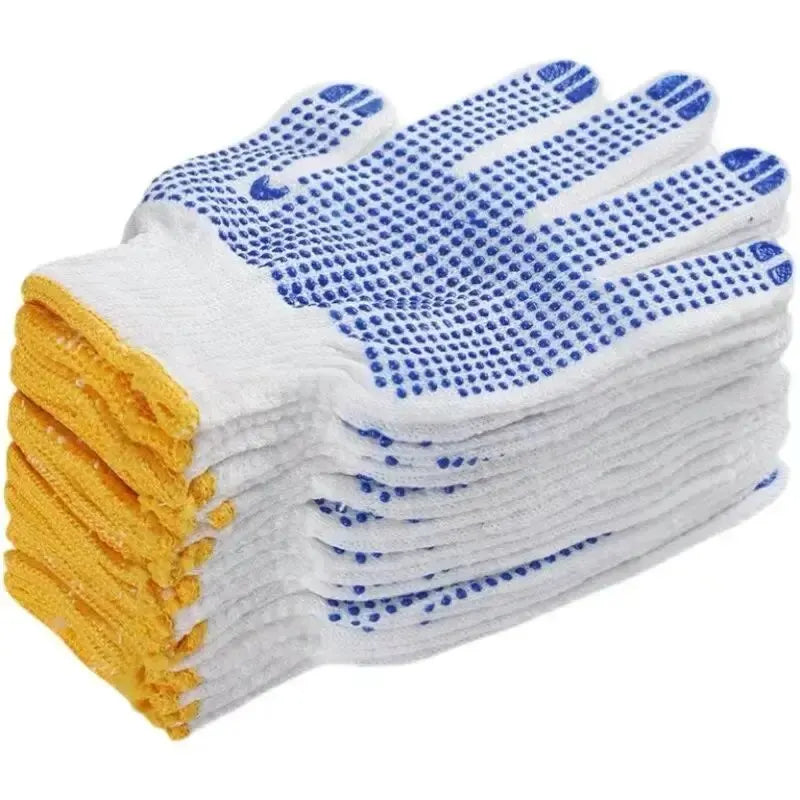 12 Pairs Work Gloves With Anti Slip Grip, PVC Dots Safety Cotton Protection.