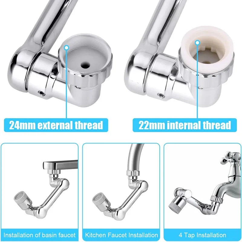 1080° Rotation Faucet Sprayer Head 22/24mm Adaptor Faucet Extender Aerator Splash Nozzle