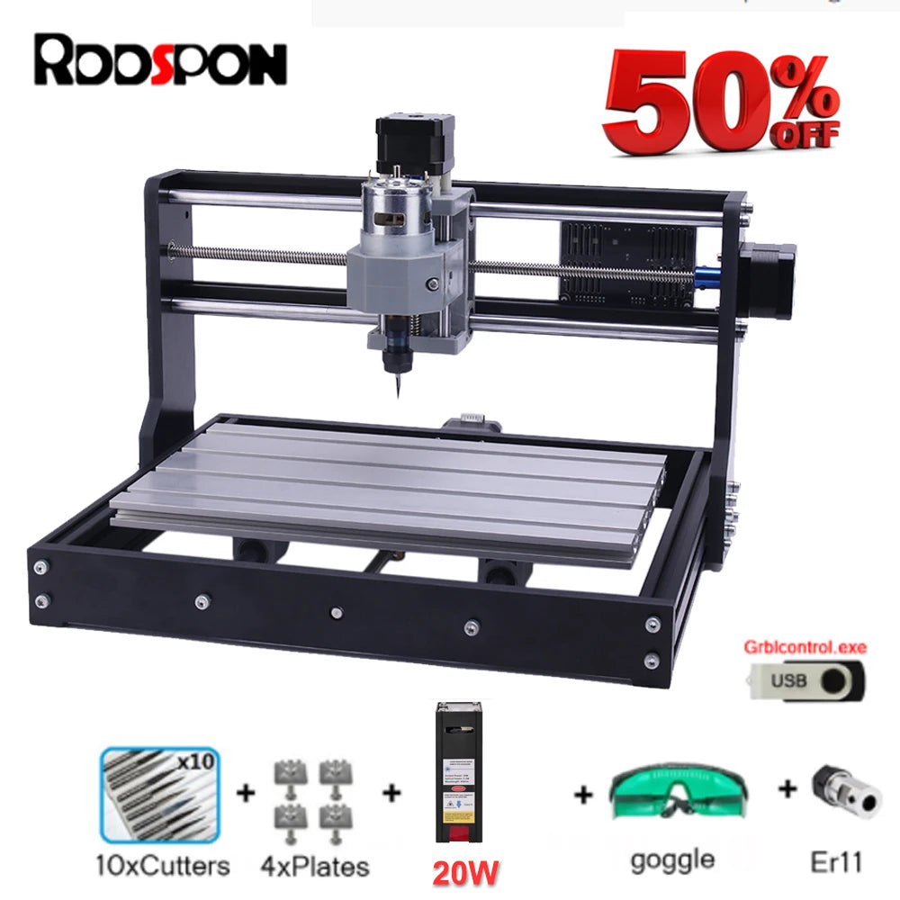 CNC 3018Pro Woodworking Engraving Machine 7W-20W Laser 3-Axis GRBL Controller Engraving