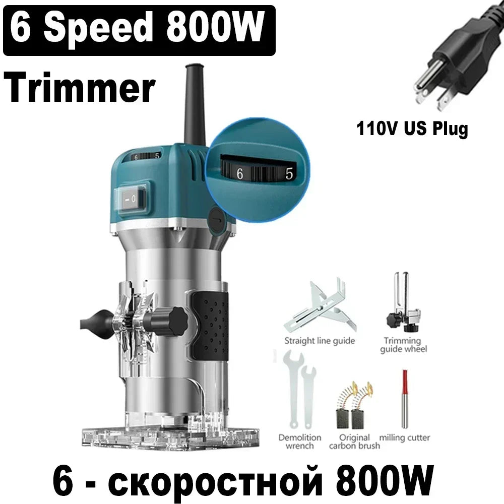 6 Speed 800W Electric Trimming Machine 30000rpm Woodworking Milling Engraving