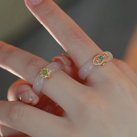 Chinese Retro Imitation Jade Ring Fashion Delicate Stone Jewellery Minimalism Hanfu Matching Hand