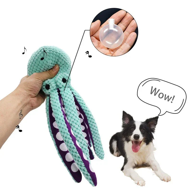 Dog Interactive Toys Sound Plush Octopus Chewing Toys Durable Stuffed Puppy Toys