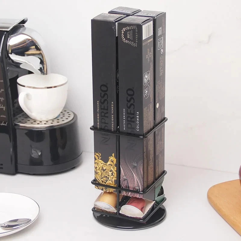 40 Pcs Black Coffee Capsule Storage Rack Metal Rotating Nespresso Storage Rack Kitchen