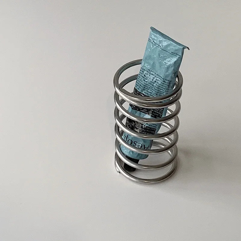 Spring Stainless Steel Cylindrical Toothbrush Stand Toothpaste Holder Pen Rack Storage