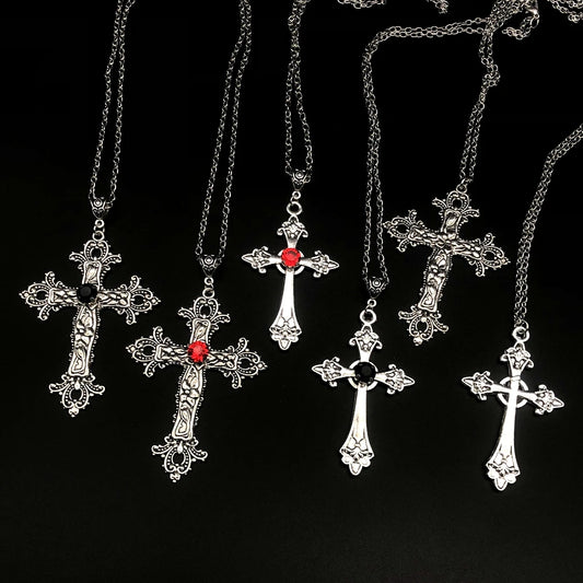 Large Detailed Cross Drill Pendant Jewel Necklace Silver Color Tone Gothic Punk Jewellery Fashion
