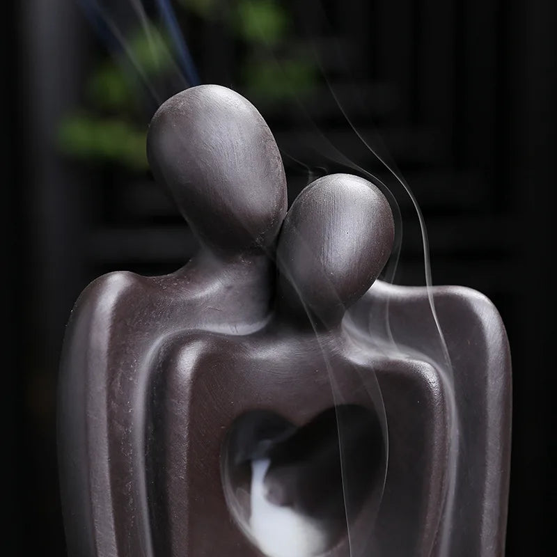 Lover Couple Ceramic Sandalwood Backflow Incense Burner, Home Decor Waterfall