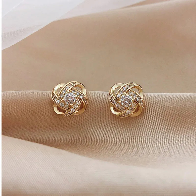 Light Luxury Zircon Stud Earrings Simple Cross Hollow Geometric Earrings Wedding