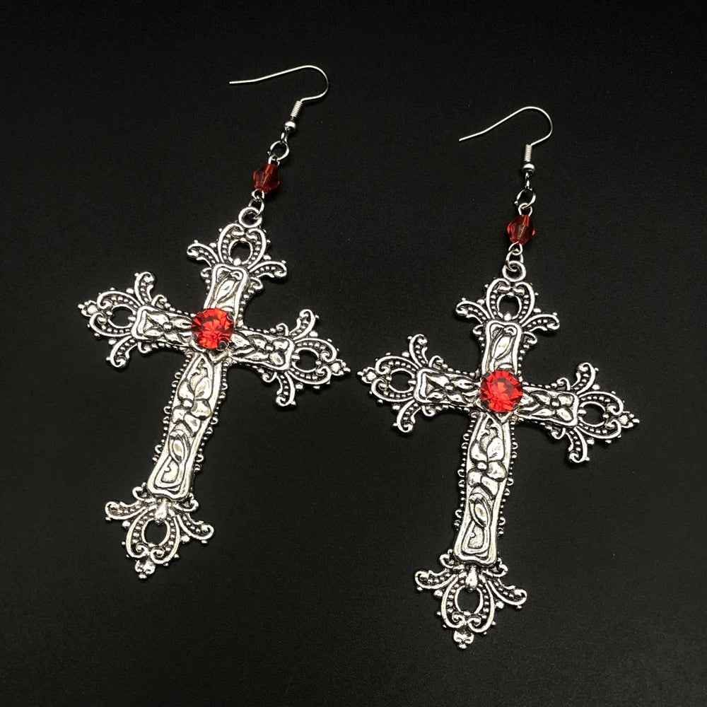 Large Detailed Cross Drill Pendant Jewel Necklace Silver Color Tone Gothic Punk Jewellery Fashion