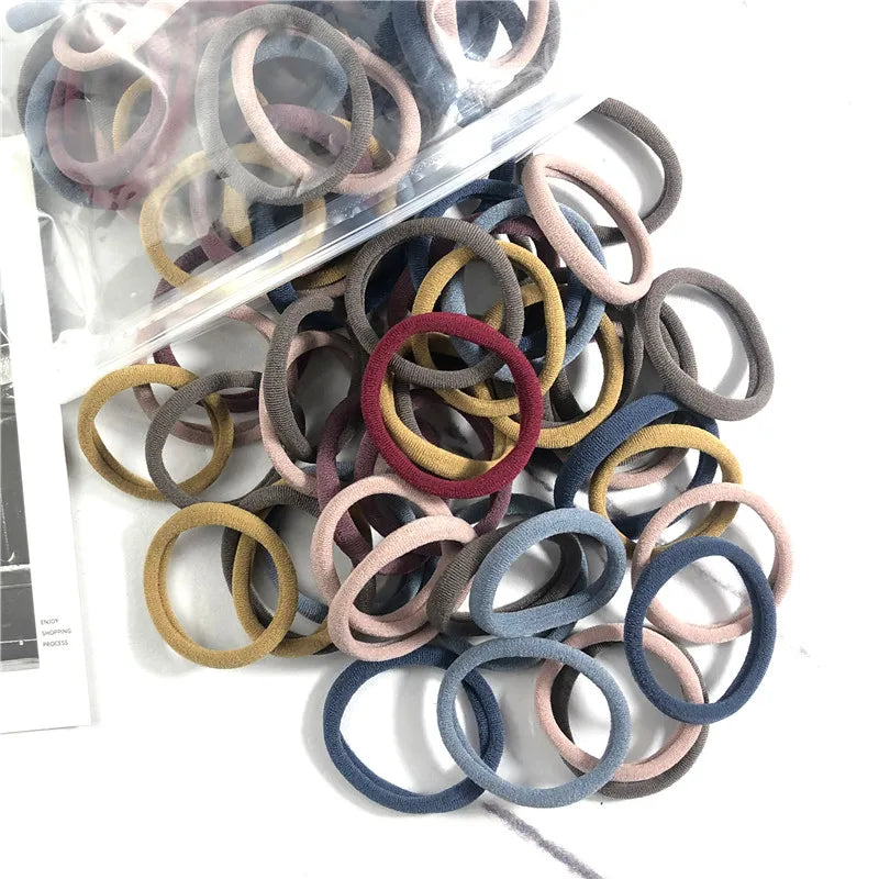 50PCS/100PCS Set Hair Bands for Women Girl Basic Rubber Ties Ropes 4cm
