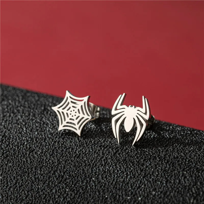 Hiphop Punk Spider Earings Fashion Women Jewelry Small Spider Web Stud Earrings Men