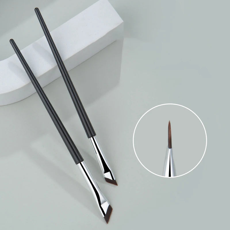2pcs Angled Blade Eyeliner Brush Ultra Thin Fine Eyebrow Brush Flat Sickle