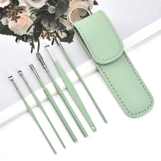 6Pcs/set Ear Wax Pickers Earpick Wax Remover Stainless Steel Piercing Kit Earwax Curette Spoon