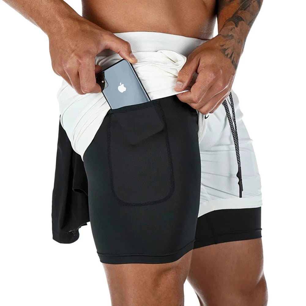 Men Running Shorts 2 In 1 Double-deck Sport Shorts Sportswear Gym Fitness Shorts