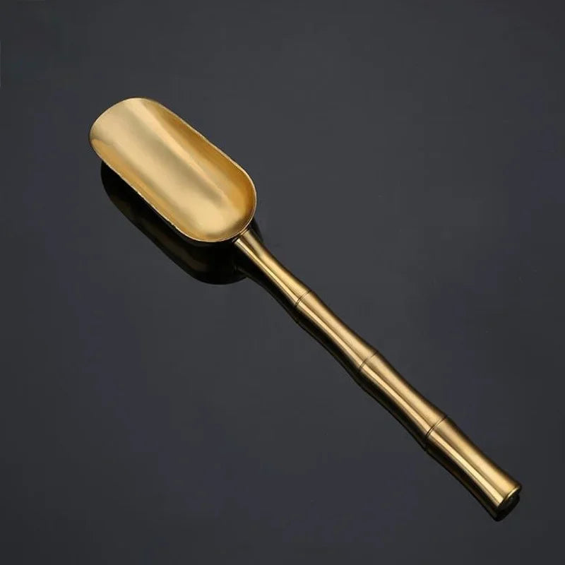 Brass Copper Dinnerware Set Spoon Tea  Dessert Coffee Ice Cream Accessories Bar Bamboo