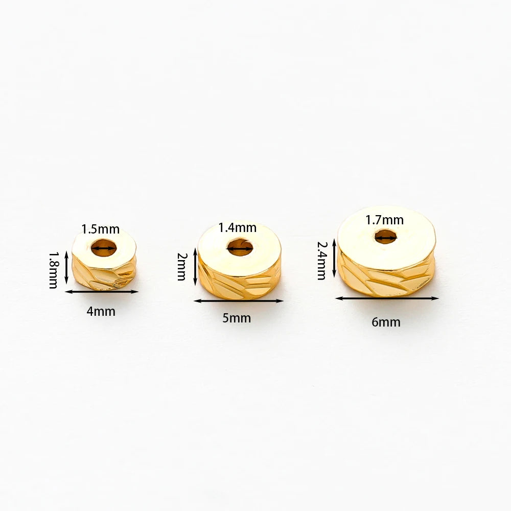 50Pcs 4/5/6mm 14K/18K Gold Plated Brass Round Diagonal-Cut Beads Flat Round Spacer Beads