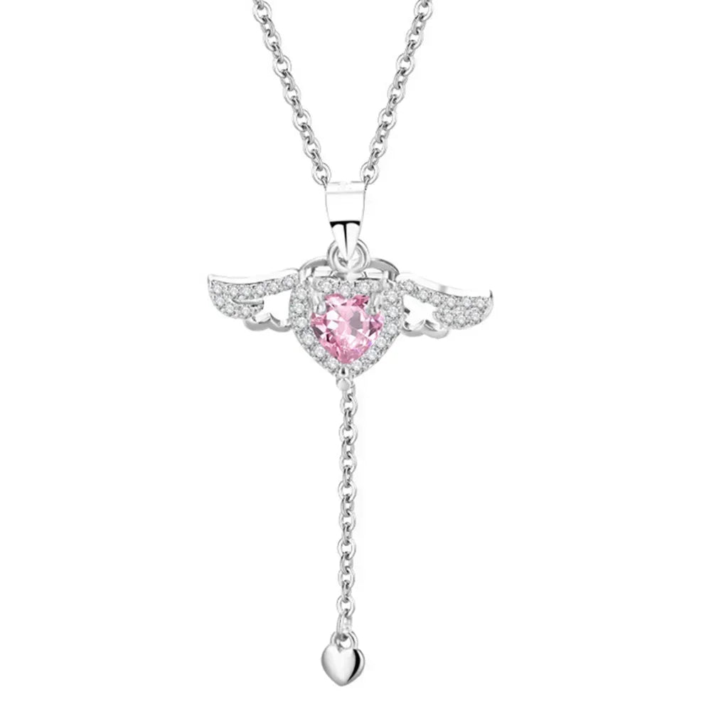 925 Sterling Silver Heart Angel Wings Pendant Choker Necklaces For Women Aesthetic Jewelry