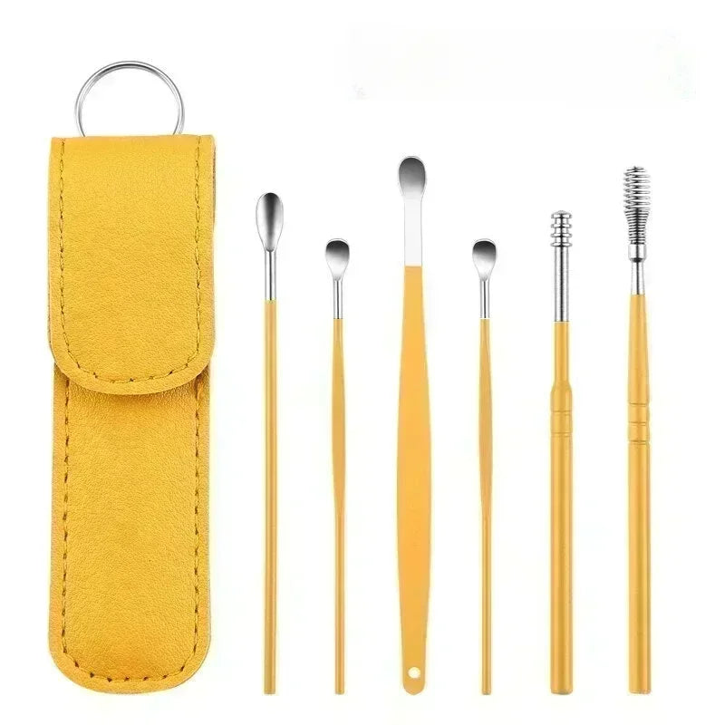 6Pcs/set Stainless Steel Spiral Ear Pick Spoon Ear Wax Removal Cleaner Ear Tool Multi-Function