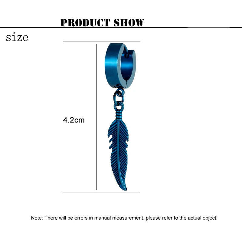 1 Pieces Simple Feather Pendant Ear Studs Man Women Stainless Steel Earrings Unisex Fashion