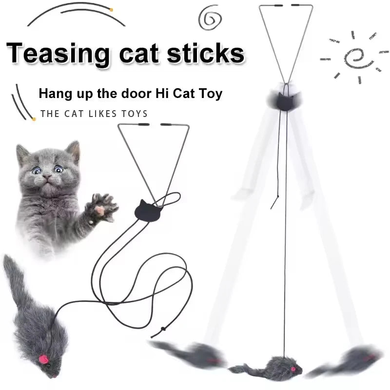 Retractable Cat Feather Toy Hanging Interactive Toys for Indoor Cats Kitten Play Chase