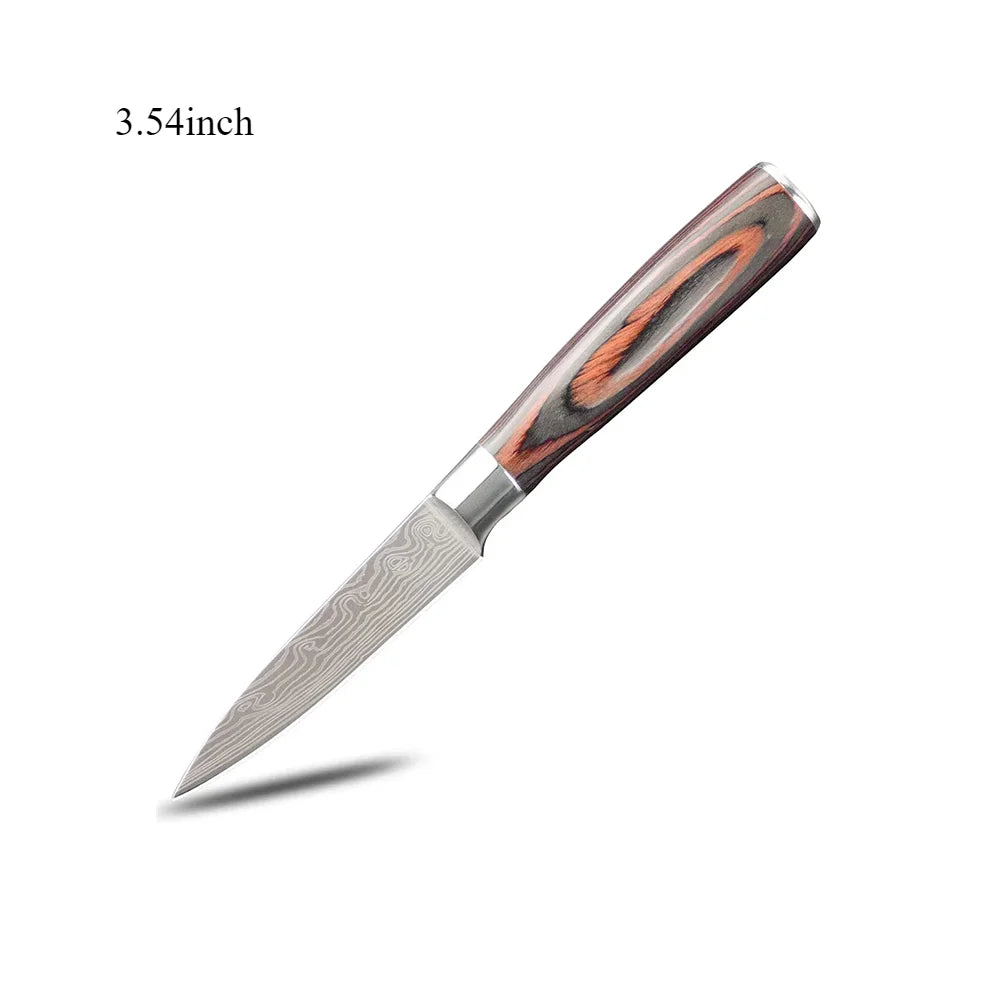 3.5 Inch Kitchen Chef Knife Fruit Knife Stainless Steel Laser Damascus Pattern Colored