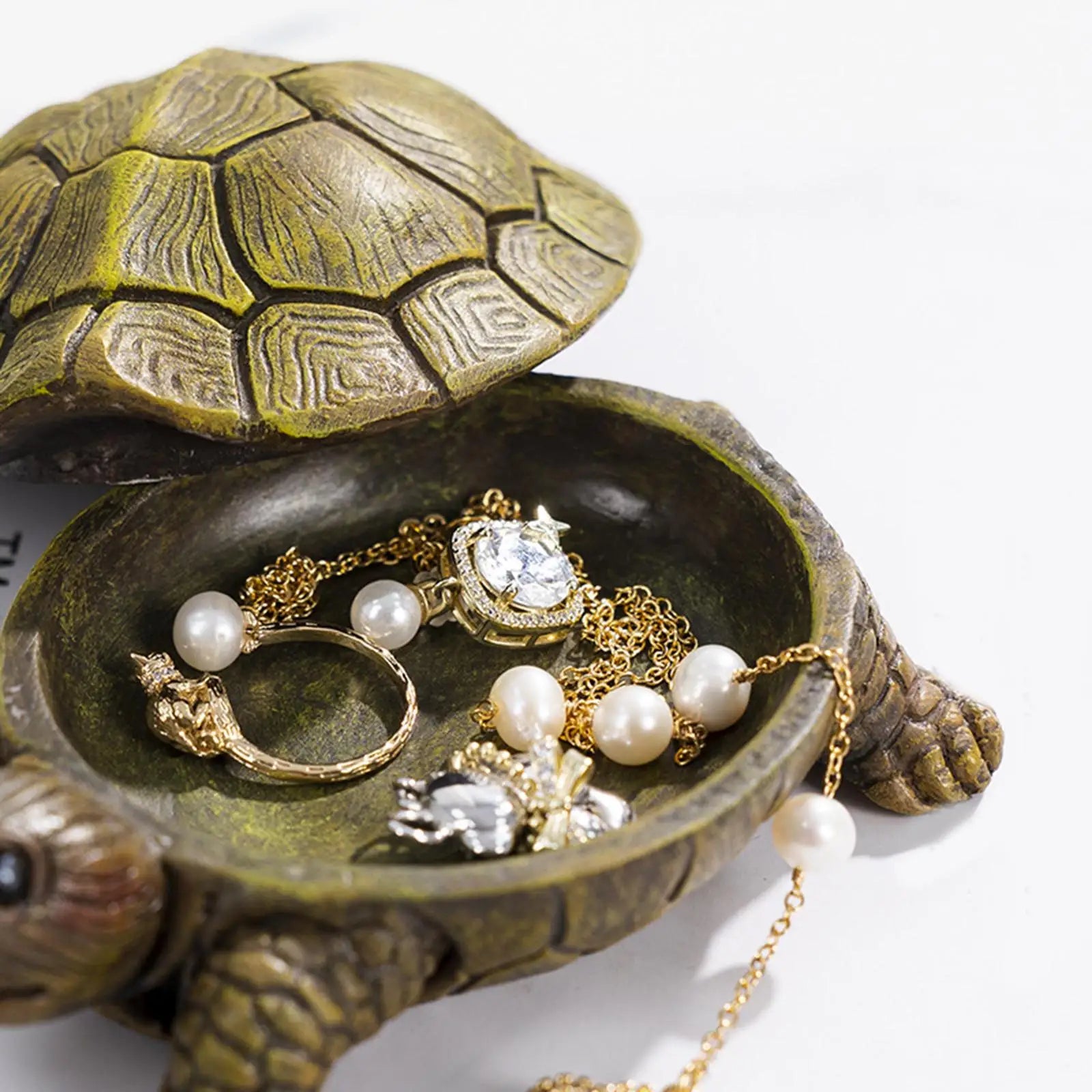 Jewelry Box Necklace Earrings Bracelets Decor Holder Turtle Figurine