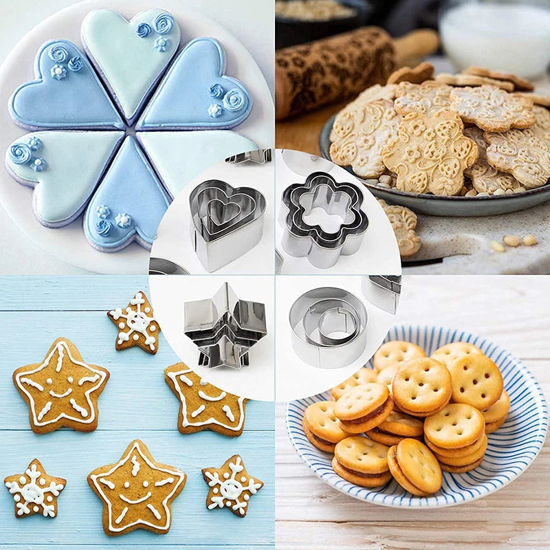 Stainless Steel DIY Baking Mini 30-Piece Set Geometric Pattern Biscuit Mold Cake Mold Fruit