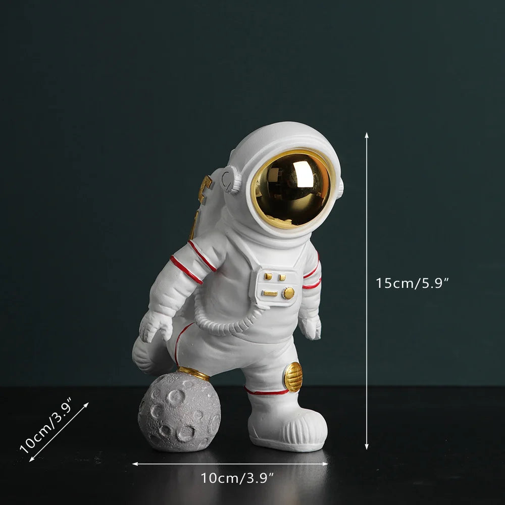 Resin Astronaut Figurines Spaceman with Moon Sculpture Decorative Miniatures