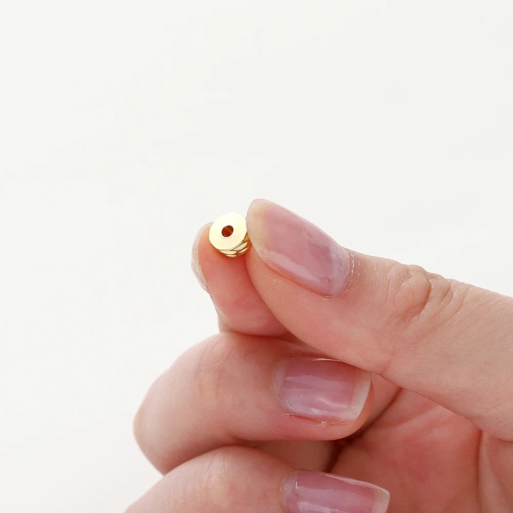 50Pcs 4/5/6mm 14K/18K Gold Plated Brass Round Diagonal-Cut Beads Flat Round Spacer Beads