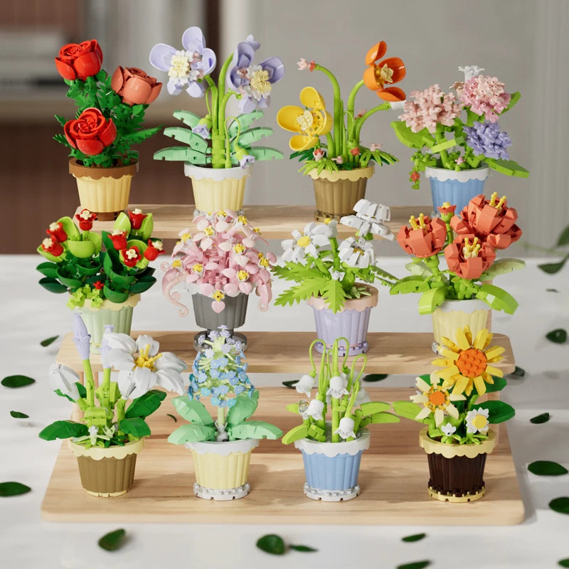 Micro diamond particles flower building blocks bonsai garden romantic office decoration